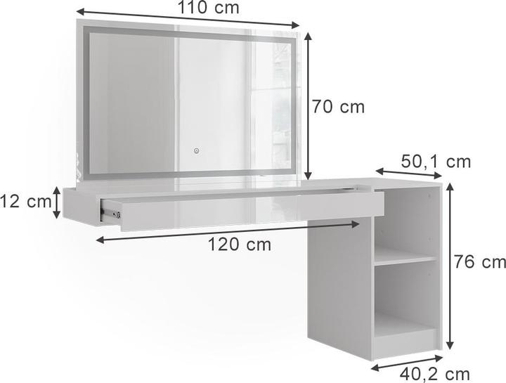 Produktbild Vicco Schminktisch Sherry, Weiss, 120 cm 3 Teile (120 x 40.10 x 76 cm)