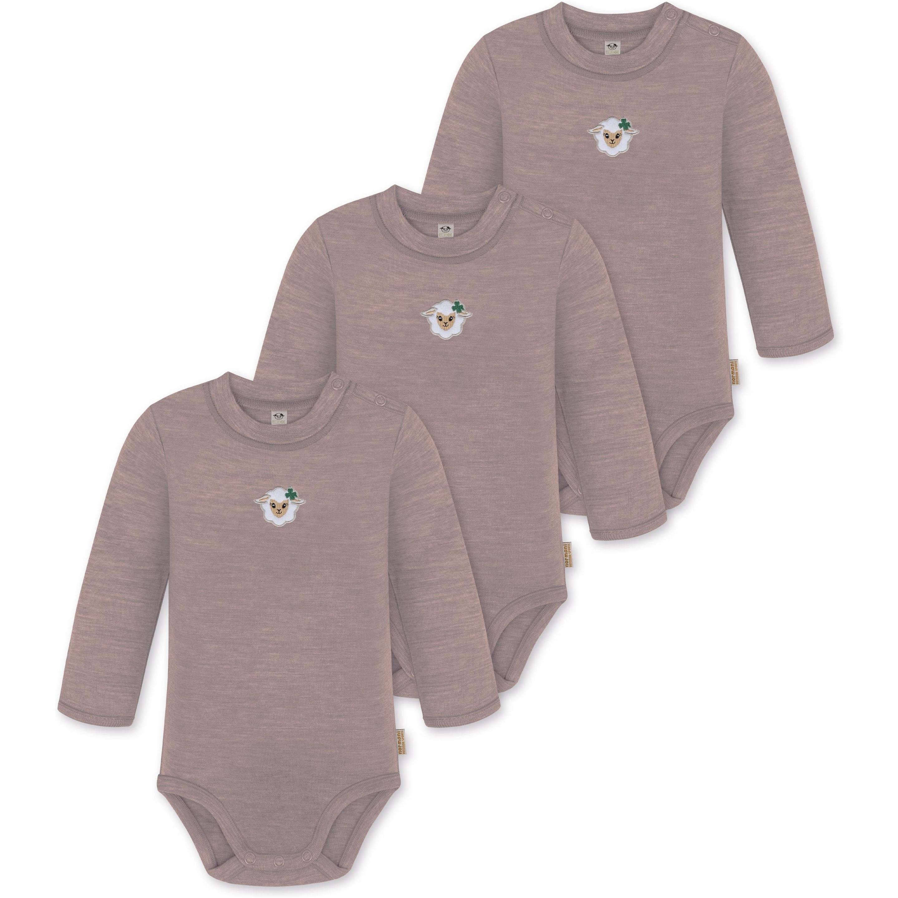 Normani, Herren, Body, 3er Pack Baby Merino Langarmbody „Tuai" - 9399, Rosa, (74)