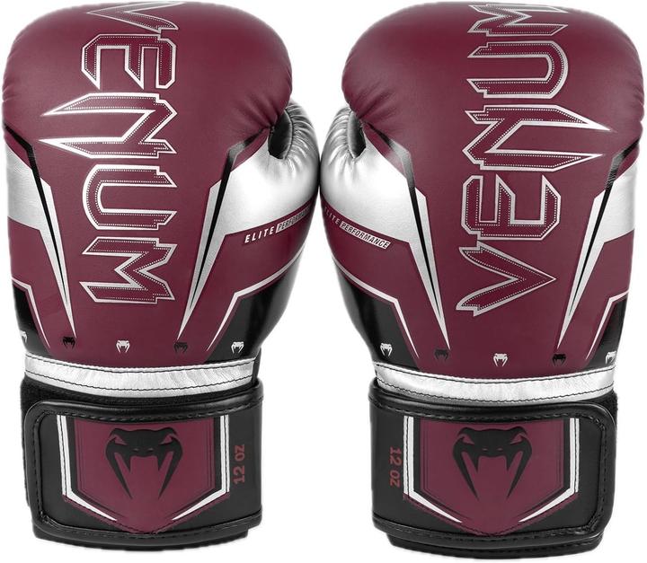Actual product image Venum Elite Evo Boxing Gloves - Burgundy/Silver - 10 Oz (10 OZ)