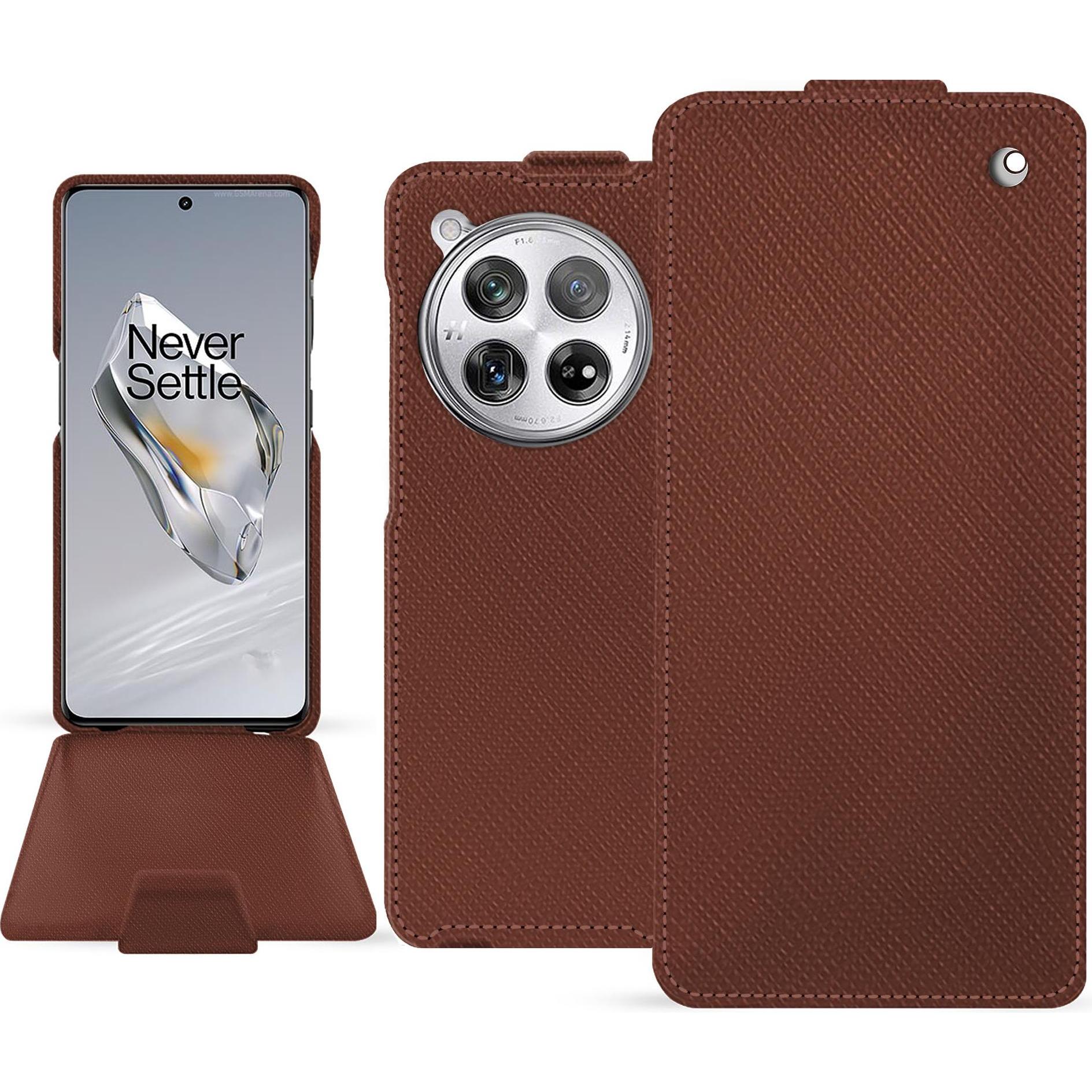 Noreve Lederschutzhülle vertikal (OnePlus 12), Smartphone Hülle, Braun
