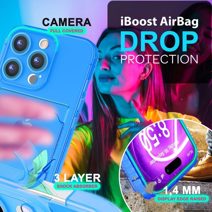 Produktbild Nalia Klar Transparente Neon Silikon Hülle Kartenhalter (Apple iPhone 16 Pro)