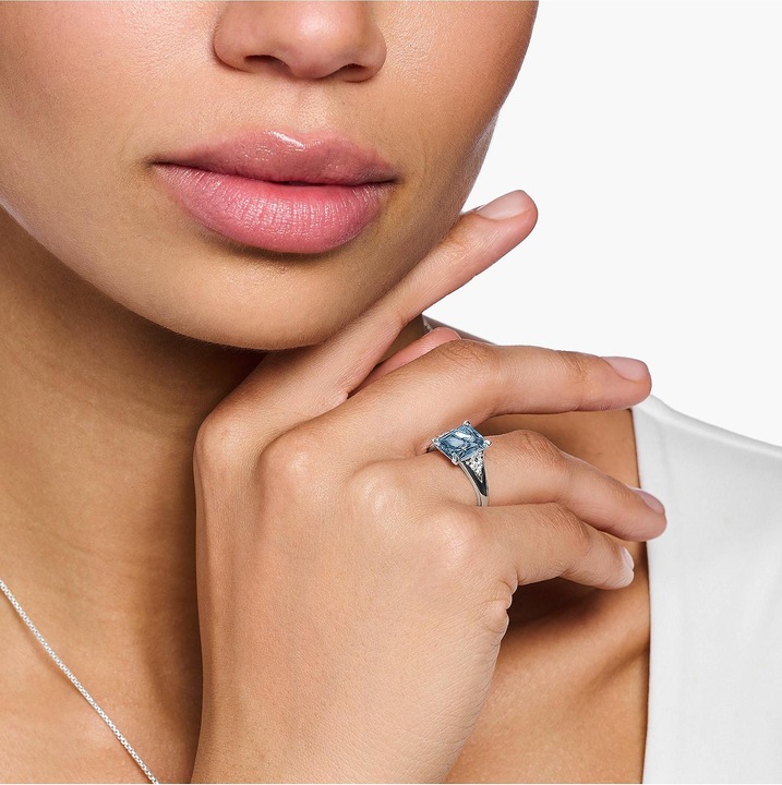 Produktbild Thomas Sabo Ring mit Aqua und Weissen Steinen Silber (54, 925 Silber)