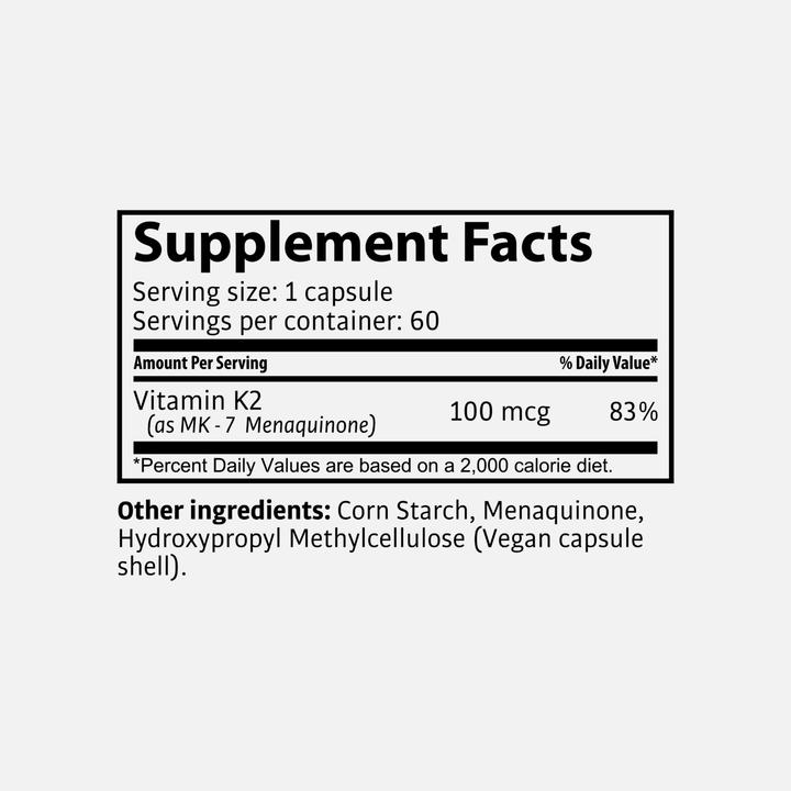 Nutritional values and ingredients Tasnim Vitamin K2 ESL - Menaquinone - 60 Capsules (60 Piece, Capsules, 16 g)