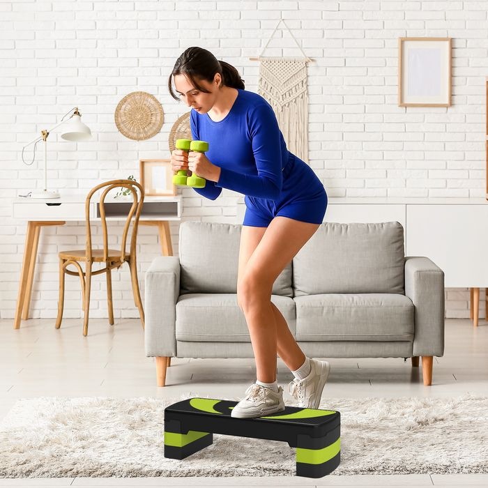 Immagine prodotto Swisshandel24 Steppbrett Aerobic-Stepper höhenverstellbar mit 3 Stufen (10/15/20 cm) Grün