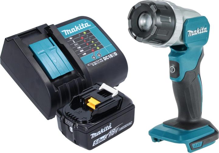 1x Makita DML 808 cordless hand lamp, 1x Makita BL 1850 B 18 V 5.0 Ah battery, 1x Makita DC 18 SD battery charger