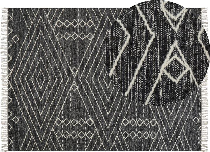 Produktbild Beliani Teppich Baumwolle schwarz / weiss 160 x 230 cm geometrisches Muster Kurzflor KHENIFRA (160 x 230 cm)