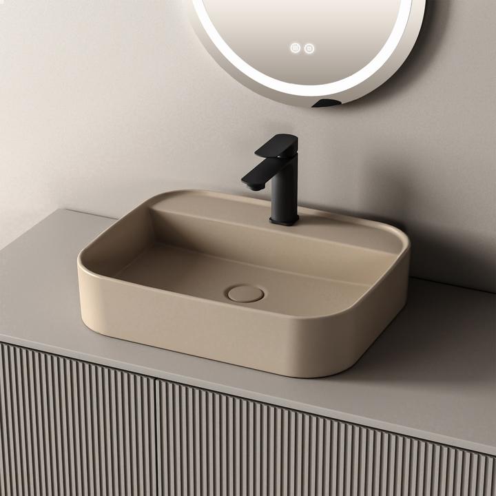 Produktbild Emke Aufsatzwaschbecken, 40 x 50 x 11 cm, Keramik, Rechteck, Abgerundete Ecken R, Mattbeige (500 mm, 20000 mm)