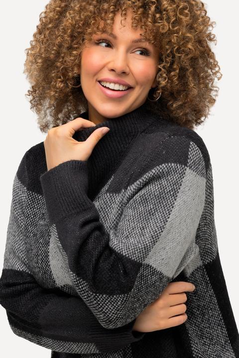 Immagine prodotto Ulla Popken Pullover con design a quadri, collo alto e maniche lunghe (50, 52)