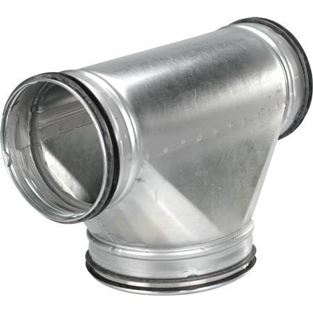 Lindab, Belüftungssystem, T-rør TCU 100125, omvendt med afgrening Ød3=125 mm. Passer i rør med nippelmål.