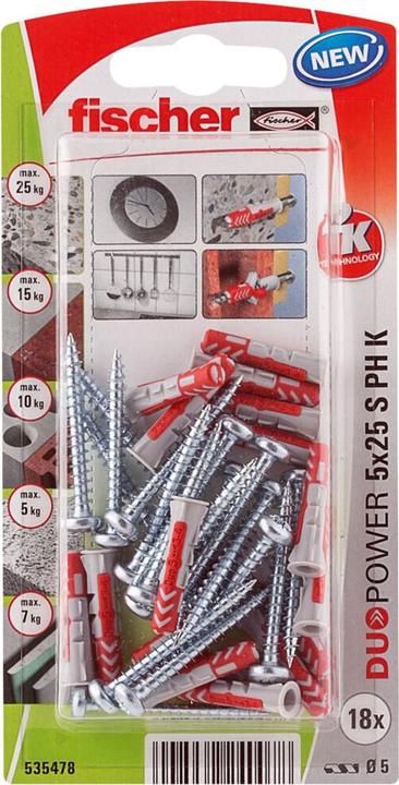Fischer SB Nylon plug Duopower with screw (18 pcs.)