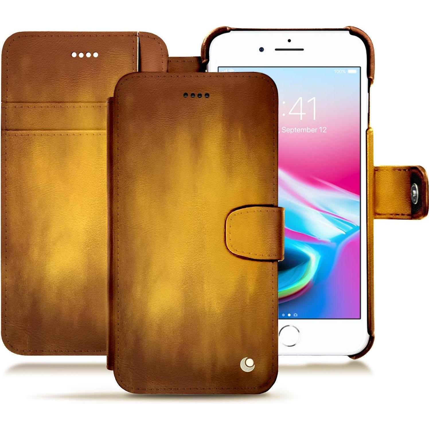 Noreve Lederschutzhülle Wallet (Apple iPhone 8 Plus), Smartphone Hülle, Gold