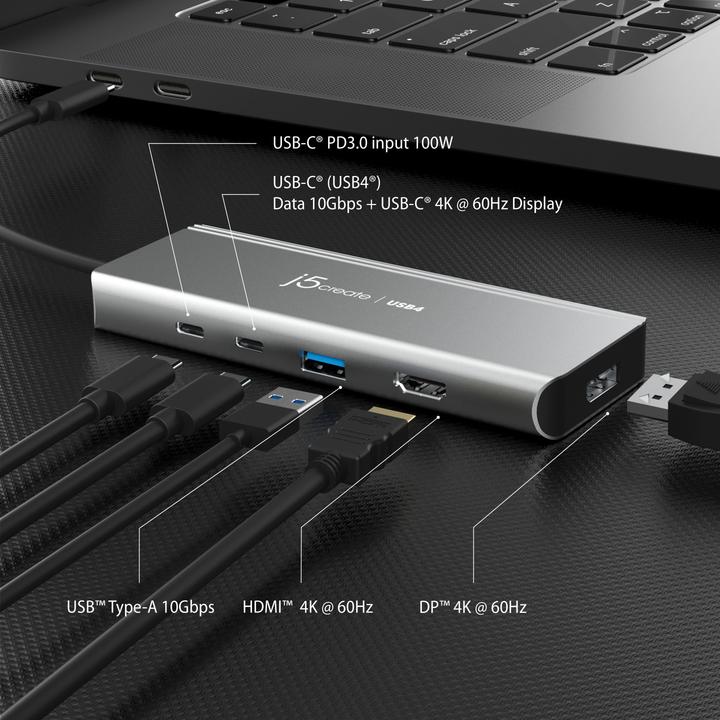 Immagine prodotto j5Create JCD401-N USB4™ Dual 4K Multi-Port Hub (USB-C, 5 porte)