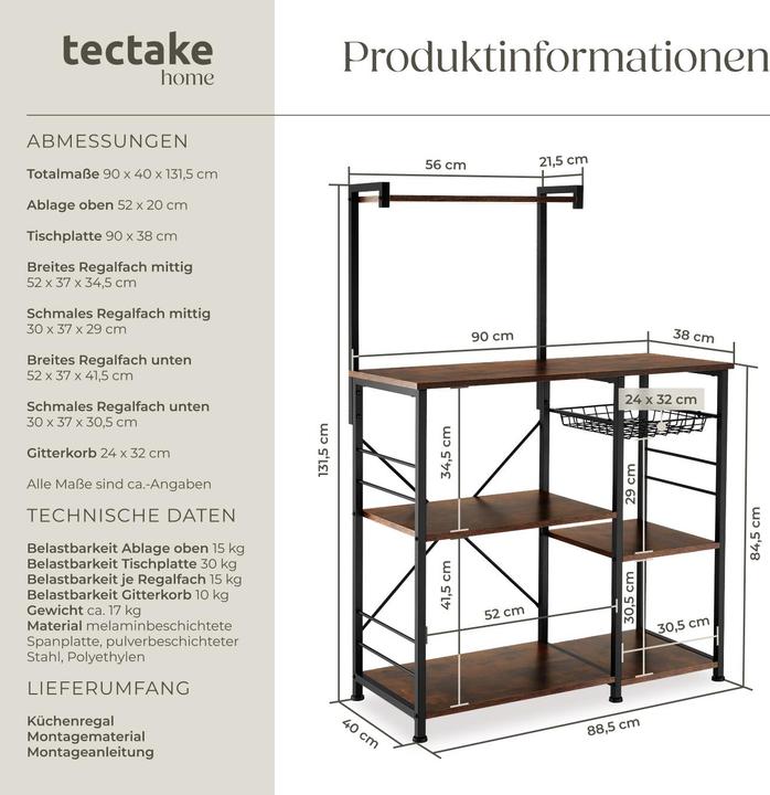 Immagine prodotto tectake Crawley (90 x 40 x 131.50 cm)