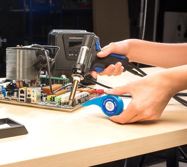 Image du produit AGT Lot de 9 tresses à dessouder avec 3 distributeurs, revêtues, 1,5 mm x 1,5 m chacune