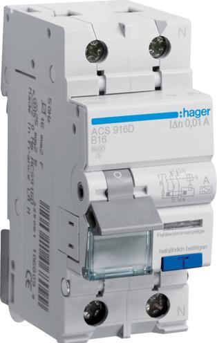 Produktbild Hager FI/LS-Schalter 1P+N 6kA B-16A 10mA ACS916D