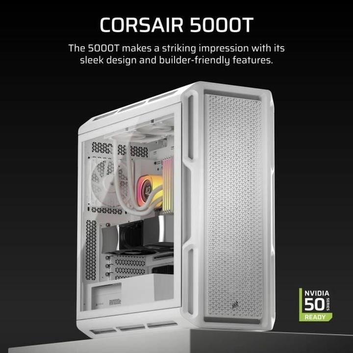 Produktbild Corsair Geh Midi 5000T (Tempered Glass) White (ATX, mATX, Mini-ITX)
