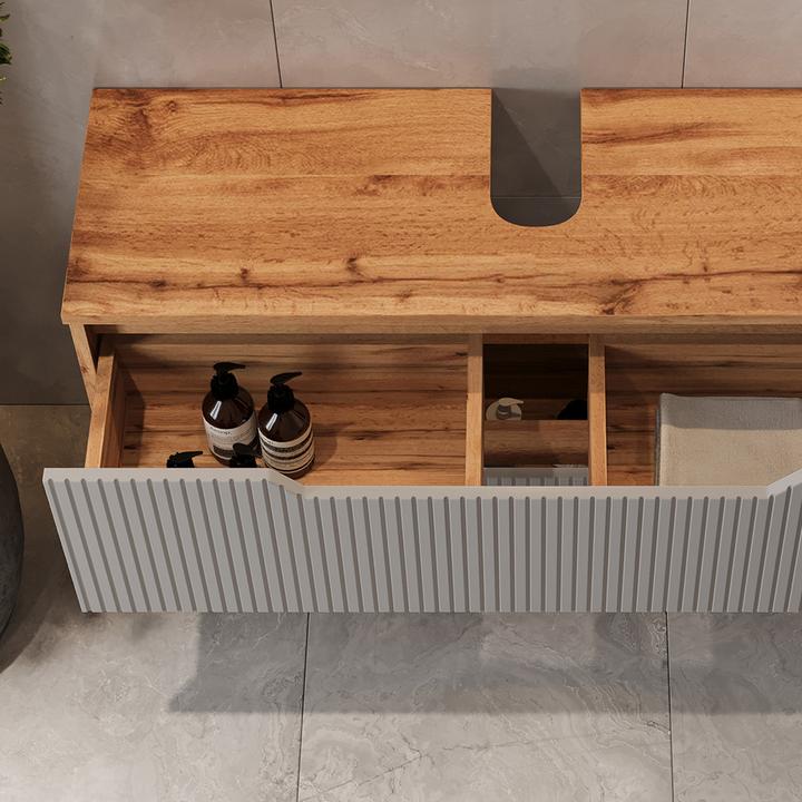 Actual product image Vicco Waschbeckenunterschrank Lotta, Eiche/Grau, 99.4 x 62.5 cm mit 2 Schubladen (99.40 x 32 x 62.50 cm)