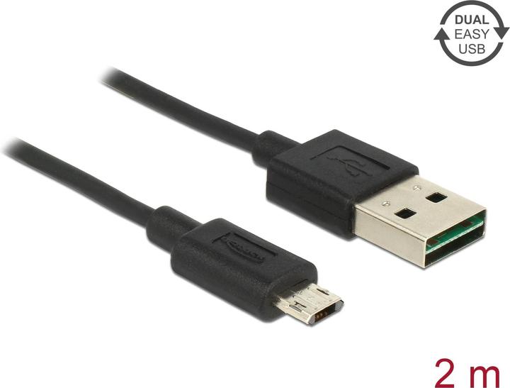 Produktbild Delock USB2.0-Kabel Easy A-MicroB: 2m, schwarz (2 m, USB 2.0)