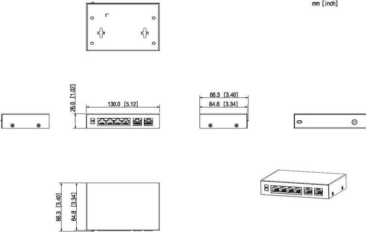 Actual product image Dahua Technology PFS3006-4ET-60 Network Switch Unmanaged Fast Ethernet (10/100) Power over Ethernet (6 ports)