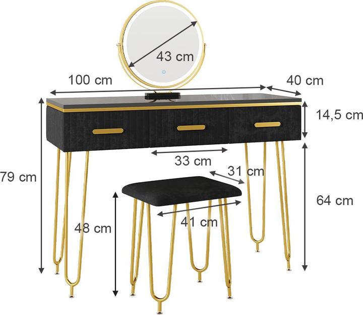 Actual product image Vicco Layla with LED mirror and stool (100 x 40 x 81 cm)