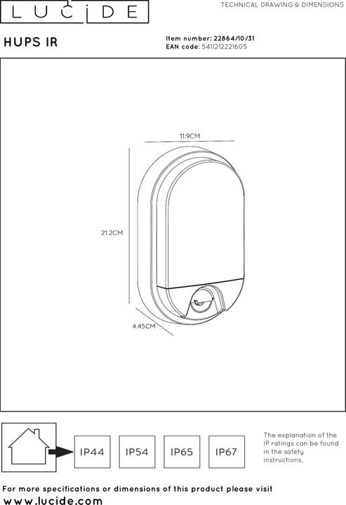 Produktbild Lucide Hups Ir (1000 lm, IP54)