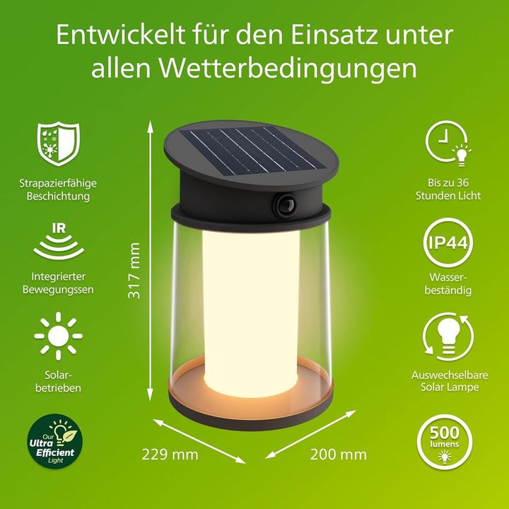 Immagine prodotto Philips Lampada da parete solare per esterni (500 lm, E27, IP44)
