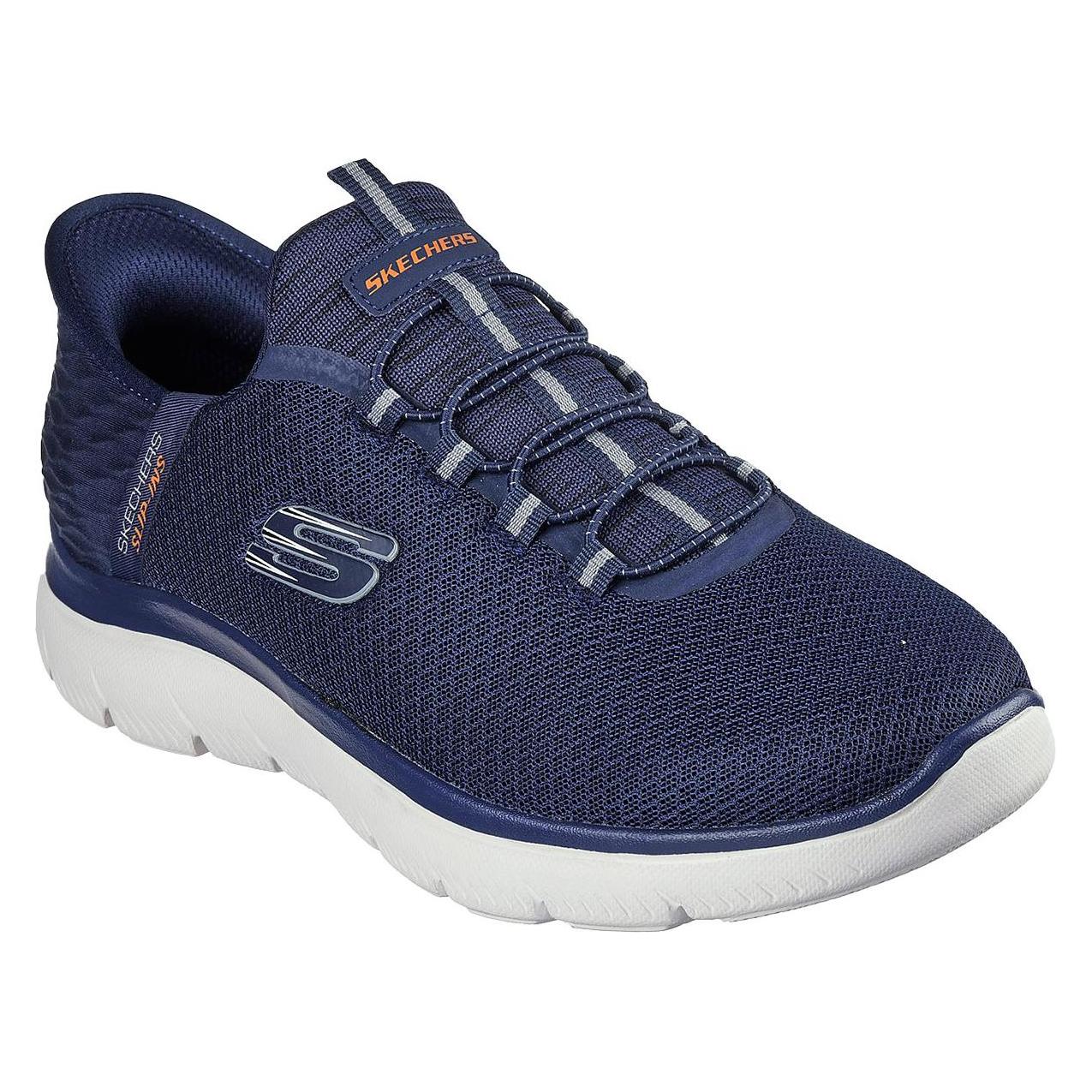 Skechers, Mannen, Wandelschoenen, Herenslip Sportieve Rubberen Zool Blauw (39.5), Blauw
