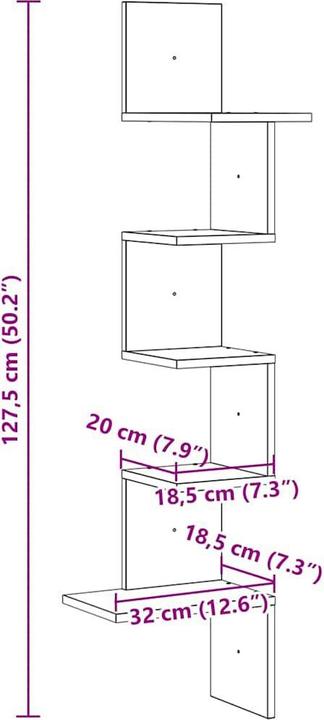 Image du produit vidaXL Wand-Eckregal Schwarz 32x32x127,5 cm Holzwerkstoff