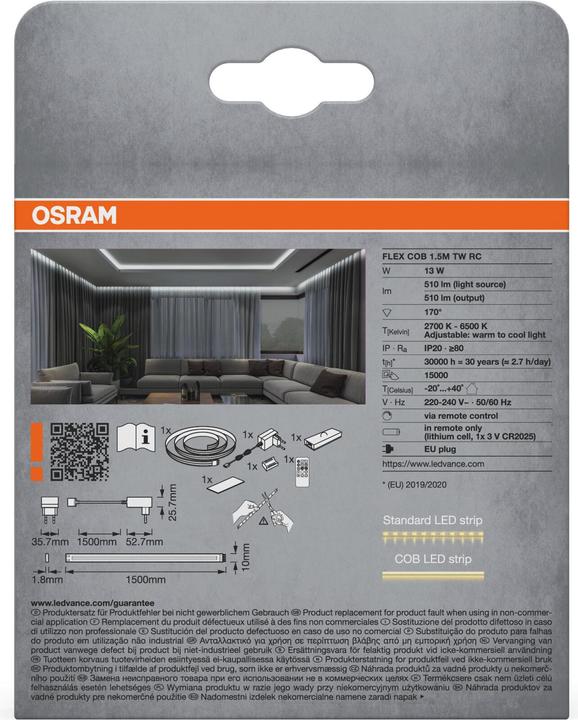 Image du produit Osram Flex COB 1.5M TW Remote Control (Blanc, 150 cm, Intérieur)