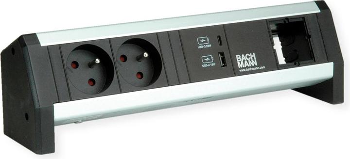 Actual product image Bachmann DESK - 2 AC outlets - Indoor - GST18 - Aluminium - Plastic - Black - Silver (2 x, CEE 7/5, CEE 7/3)