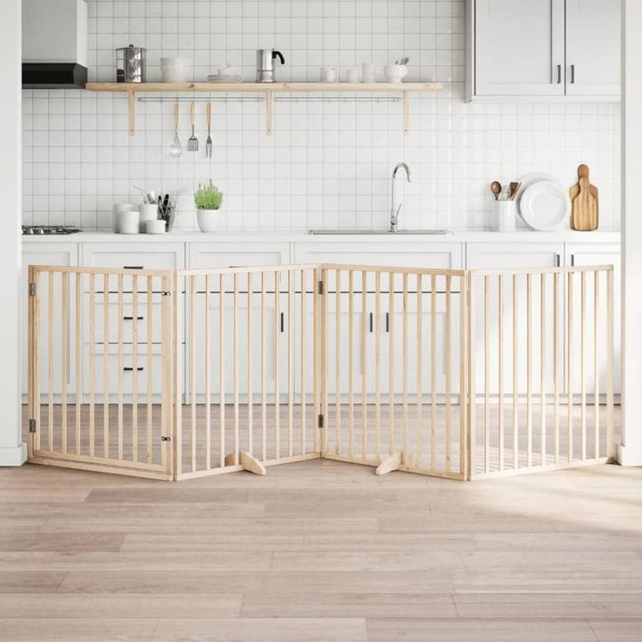 Produktbild vidaXL Hundetor mit Tür Faltbar Hundegitter Schutzgitter 4-tlg. Pappelholz (6 cm)