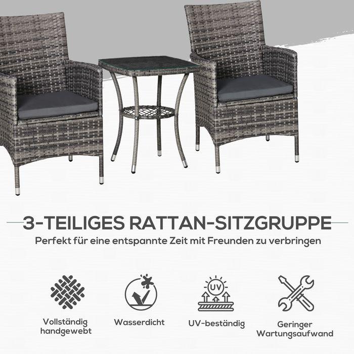 Immagine prodotto Swisshandel24 Set di mobili da balcone per 2 persone gruppo di sedute in rattan da giardino polyrattan grigio (48 cm)
