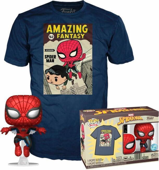 Actual product image Funko Set figure POP & Tee Marvel Spiderman Comic Cover