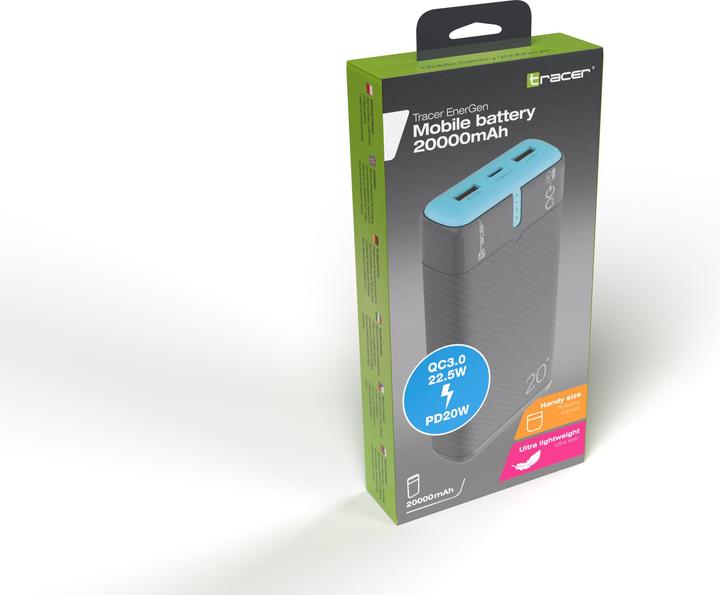 Actual product image Tracer 47517 EnerGen 20000mAh Power Bank gray/blue (20000 mAh, 22.50 W, 74 Wh)