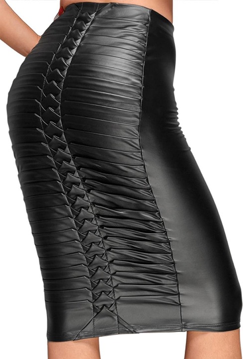 Actual product image Noir Handmade Wetlook skirt with handmade pleats (L)