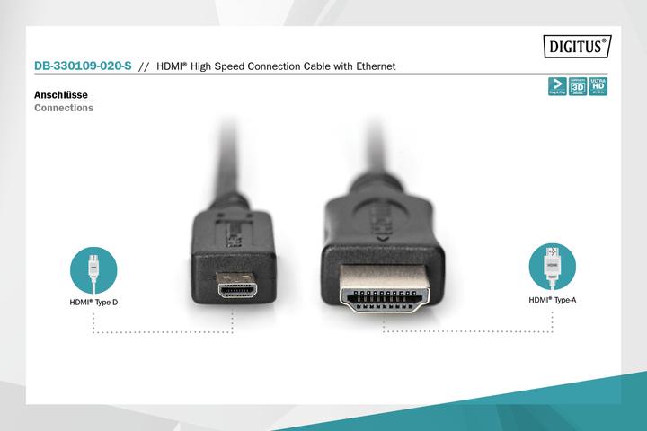Produktbild Digitus HDMI High Speed Verbindungsk. Typ-D auf Typ-A (2 m, HDMI, 1.4)