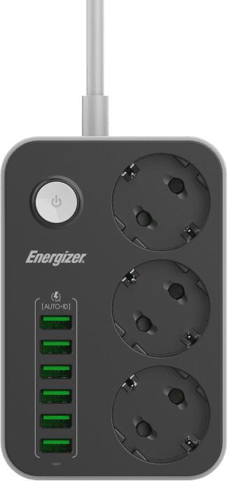 Energizer Steckdosenleiste mit EPB2500W00EU Schalter (3 x, USB-A, 2 m)