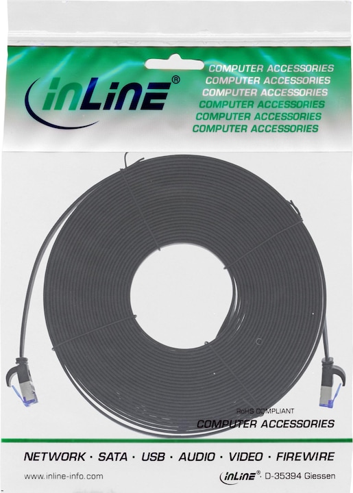 Produktbild InLine ® Patchkabel flach, U/FTP, Cat.6A, TPE halogenfrei, schwarz, 10m (U/FTP, CAT6a, 10 m)