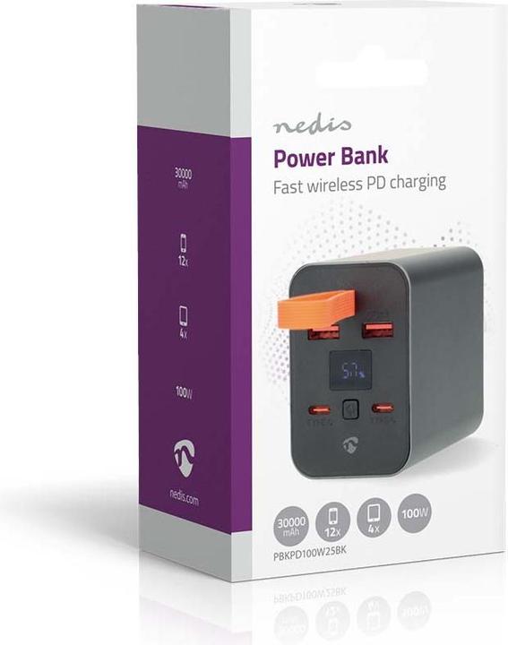 Productafbeelding Nedis PowerBank | 30000 mAh | 1.5 / 2.0 / 3.0 / 5.0 A | PD3.0| Lithium-Polymeer (30000 mAh, 100 W, 111 Wh)