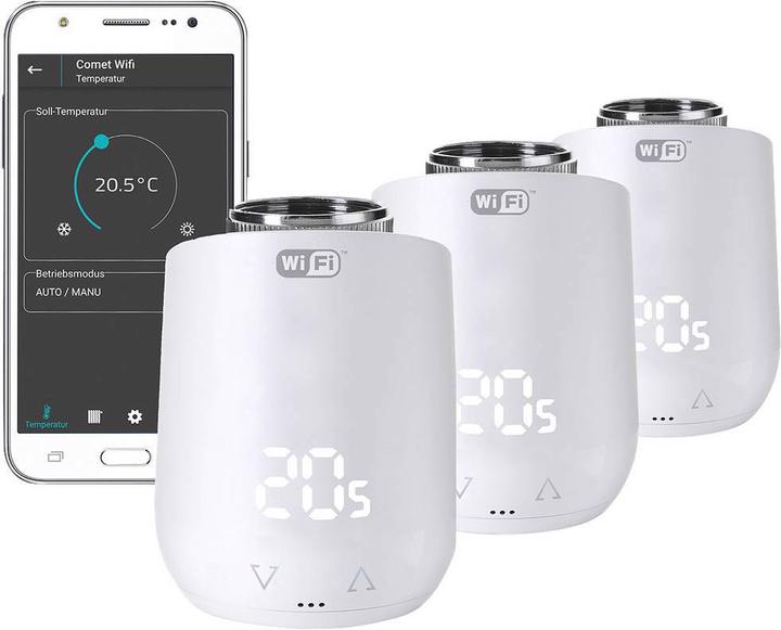 Actual product image Eurotronic 700224 Comet WiFi wireless radiator thermostat set electronic 3 pcs.