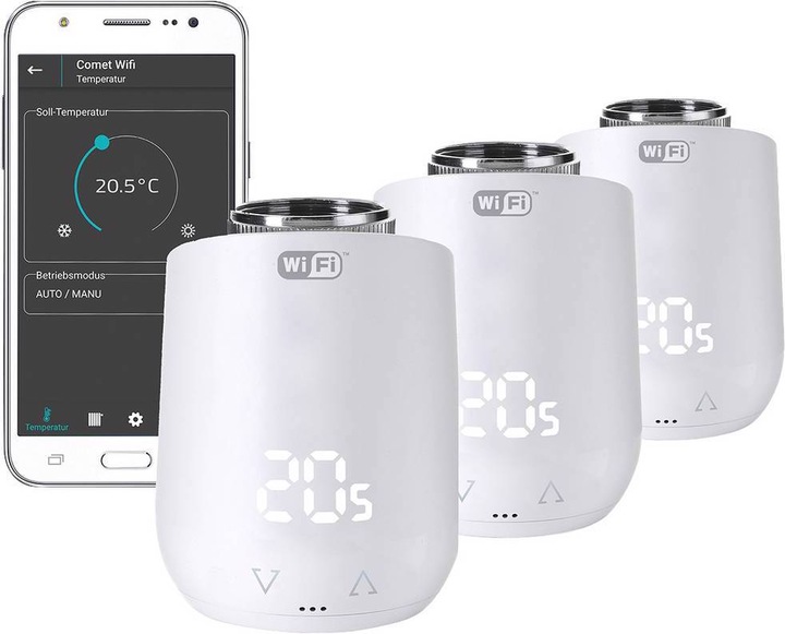 Produktbild Eurotronic 700224 Comet WiFi Funk-Heizkörperthermostat-Set elektronisch 3er Set