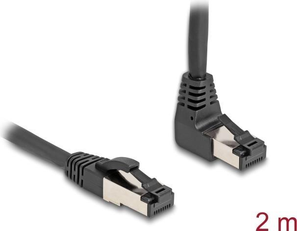Produktbild Delock RJ45 Netzwerkkabel Cat.8.1 S/FTP 90° oben gewinkelt / gerade 2 m schwarz (S/FTP, CAT8.1, 2 m)