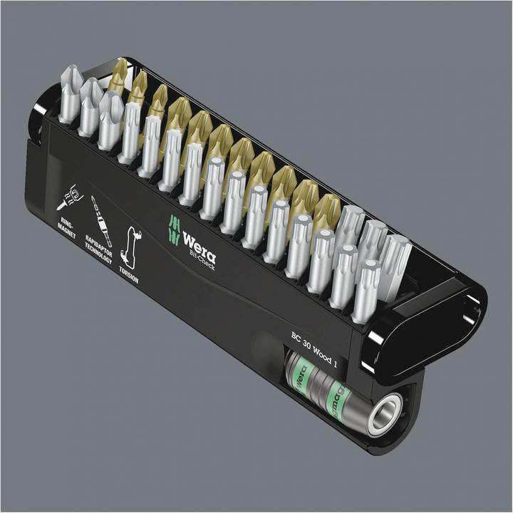 Image du produit Wera Bit-Check 30 Wood 1 (Croix Phillips PH M2, Croix Pozidriv PZ M1, Croix Pozidriv PZ M2, Croix Pozidriv PZ M3)