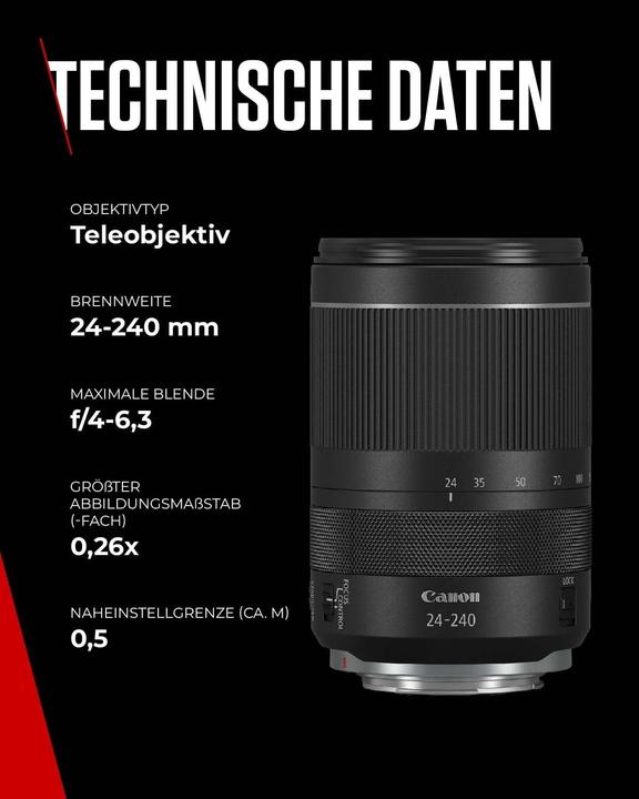 Image du produit Canon RF 24-240mm f/4.0-6.3 IS USM (EU) (Canon RF, Plein format)