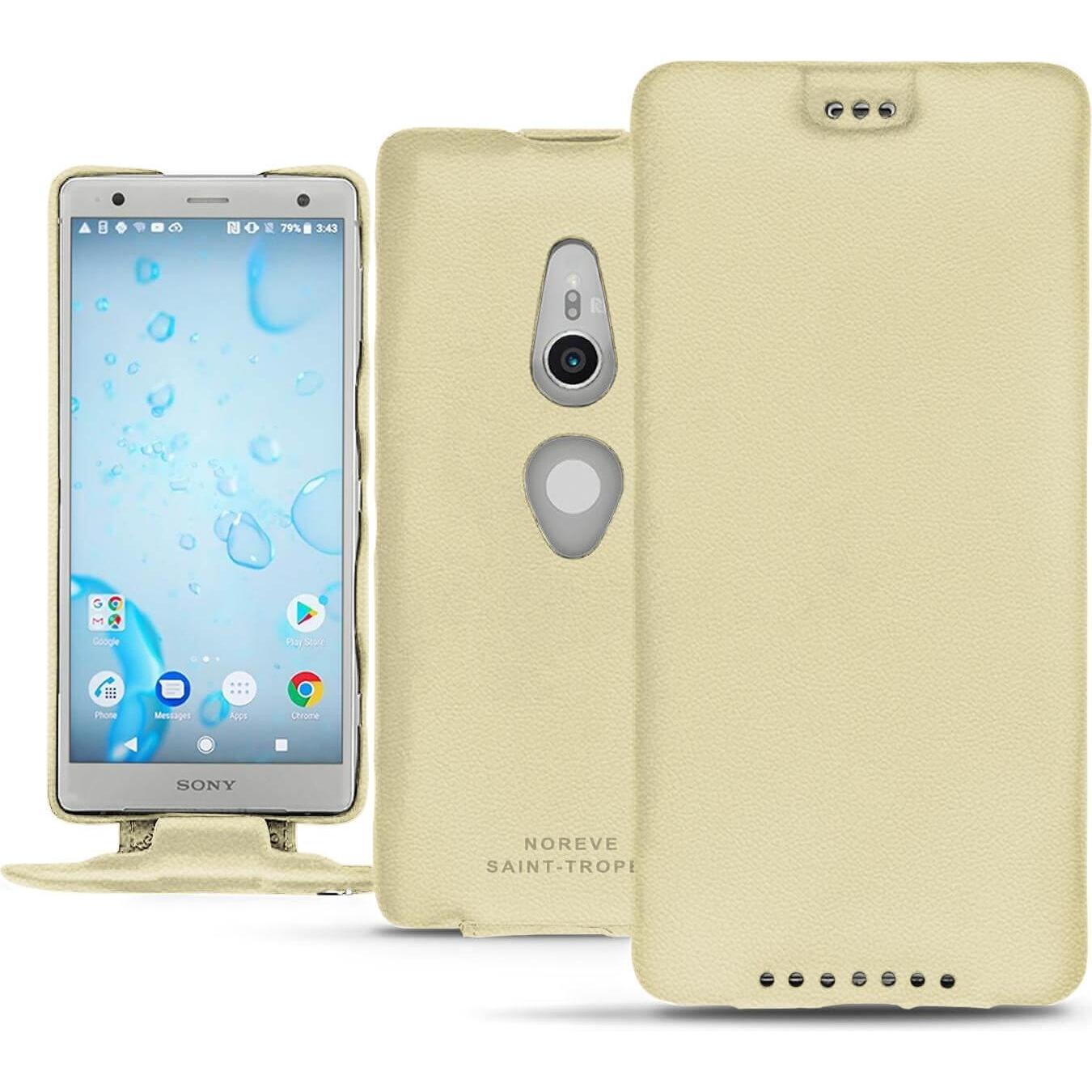 Noreve Lederschutzhülle vertikal (Sony Xperia XZ2), Smartphone Hülle, Beige