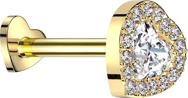 Produktbild Star Piercing Micro Threadless Labret Herz vergoldet Kristallherz silber umrandende Kristalle silber (ohne Messing, Titan)