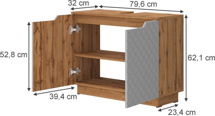 Actual product image Vicco Waschbeckenunterschrank Lotta, Eiche/Grau mit Kachelstruktur, 79.6 x 62.1 cm mit 2 Türen (79.60 x 32 x 62.10 cm)