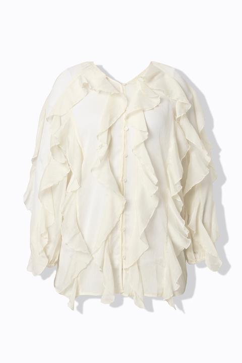 Actual product image Ulla Popken Sheer Chiffon Ruffle Blouse (60)