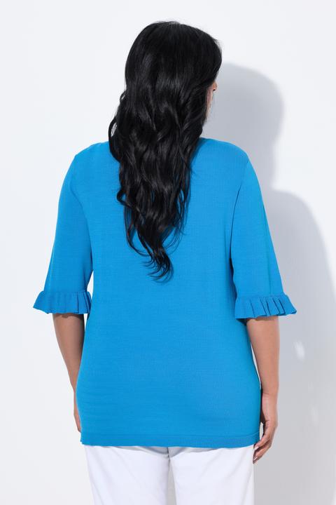 Image du produit Ulla Popken Pull en maille, encolure en V, manches courtes avec ruchés (58)