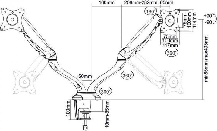 Actual product image Sbox Stand for two monitors, 33-68cm 13-27inch load 6kg per LCD VESA 75x75 and 100x100 tilt 90... (Table, 27.01", 12 kg)